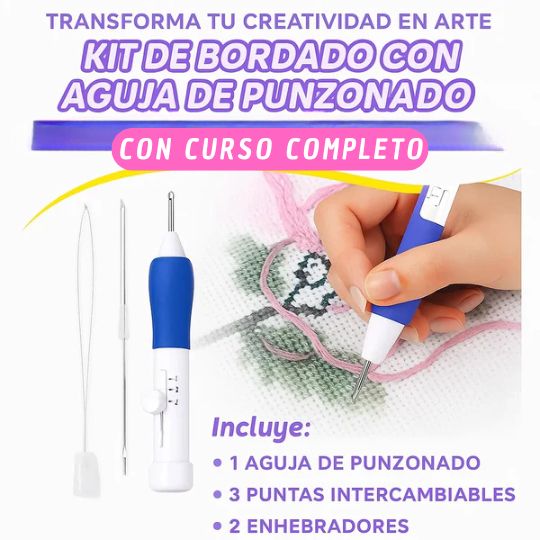 Kit de Bordado + Curso Completo de Aguja de Punzonado - Todo en Uno