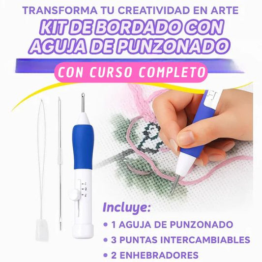 Kit de Bordado + Curso Completo de Aguja de Punzonado - Todo en Uno