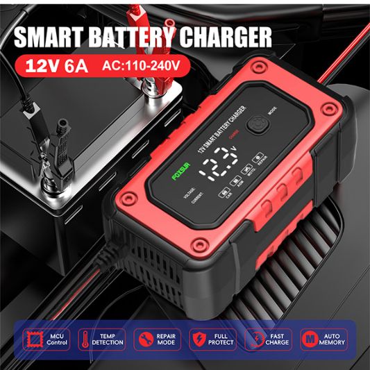 Smart Charger - Cargador Inteligente | Carga Rápida y Mantenimiento para Auto, Camión, Moto, Barco | Apagado Automático, Pantalla LCD y Protección Total